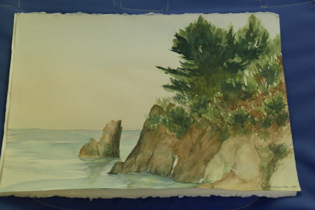 Water color, by Joanne Tan.  "Coastal View", California.