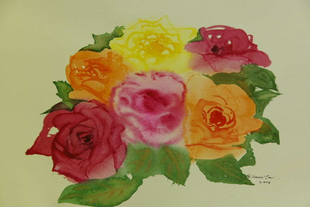 Water color, by Joanne Tan. "Pure colors, in 15 minutes."