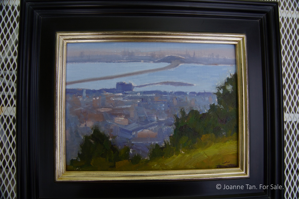 oil painting - Hasy Day, San Francisco & Bay Bridge from Berkeley Hill - custom framed - Joanne Tan (1024x683)