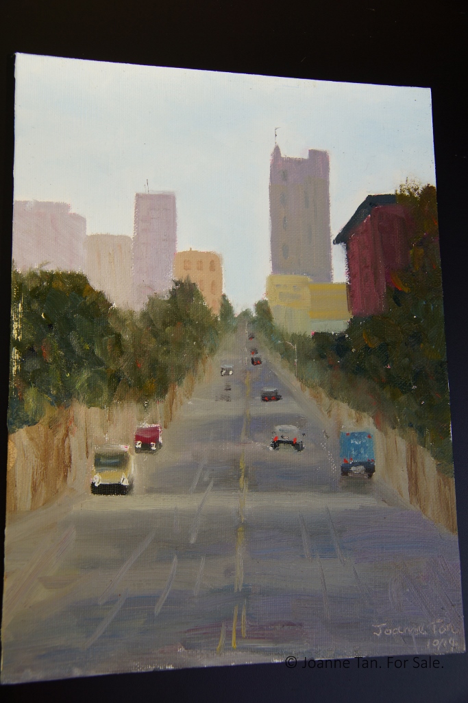oil painting - San Francisco's Uphill Street & Cityscape - Joanne Tan (683x1024)
