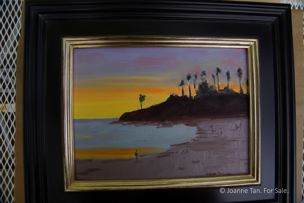 oil painting - Sunset at Laguna Beach, CA - Custom Framed - Joanne Tan (1024x683)