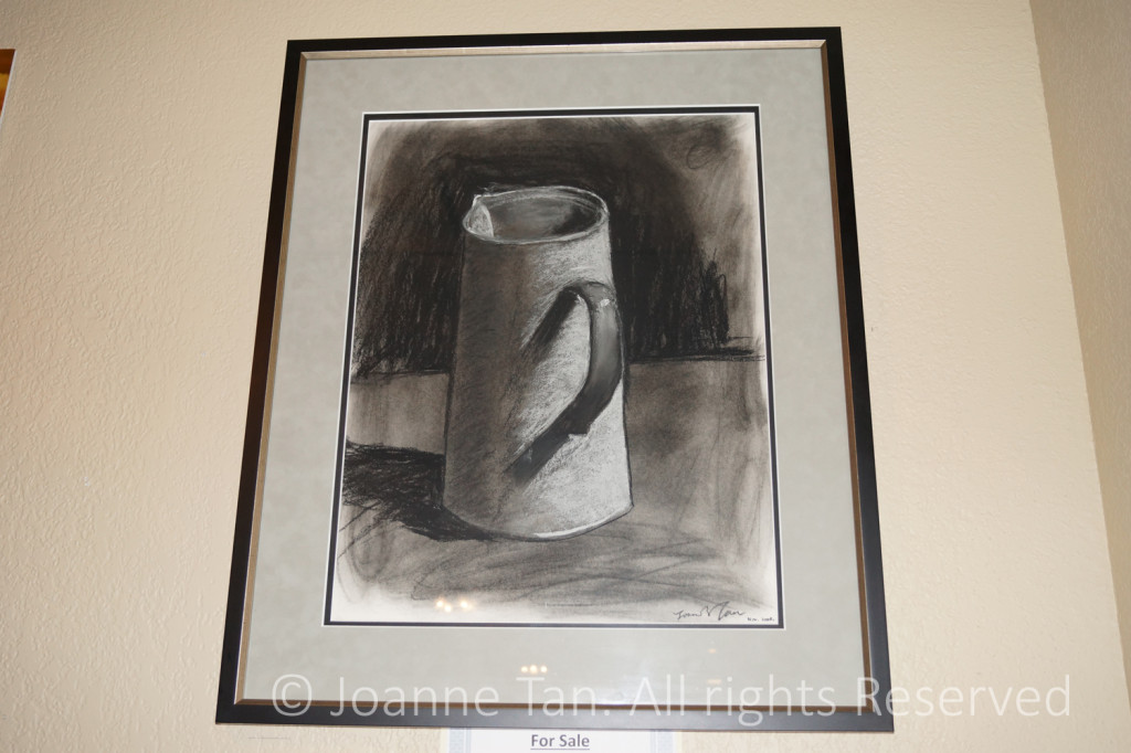 Drawing, Charcoal, " A Pitcher", black & white, framed & Matted.  By Joanne Tan.